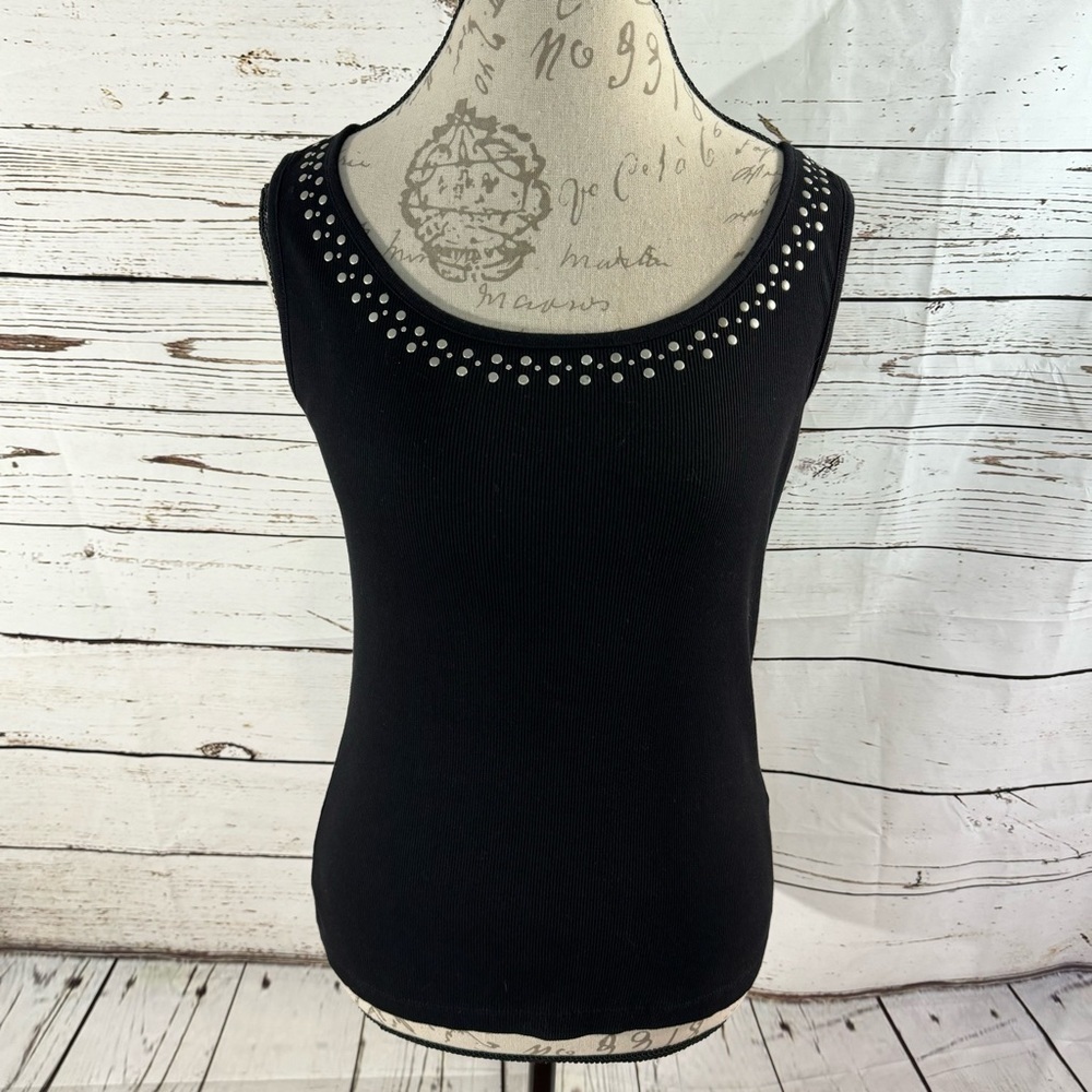 St. John’s Bay Cotton Tank Top with Stud Detail Black Medium